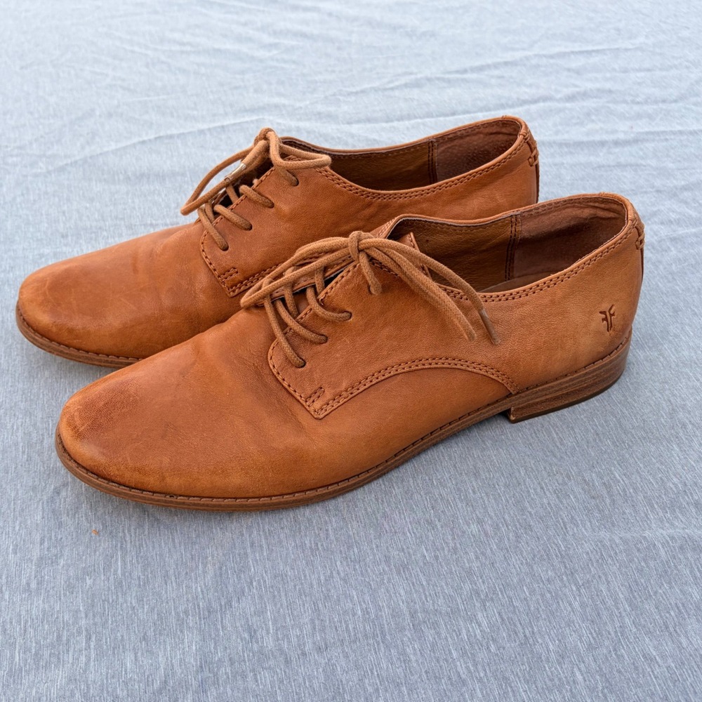 Frye Melissa Oxford Shoes Camel Tan Leather Lace Up Flats Womens 9M 3479260-CAM